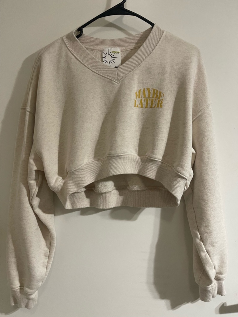 Offline by Aerie Cropped “Maybe Later” Sweatshirt with Yellow Chest Print